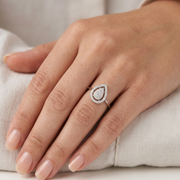 Sparkling 925 Sterling Silver Pear-Shaped Double Halo Ring